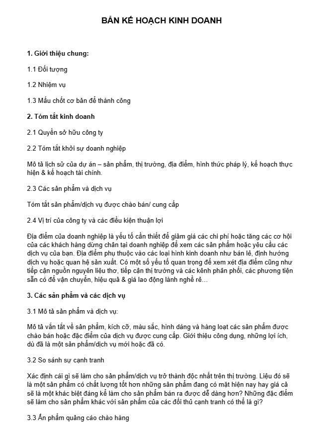 Mẫu kế hoạch kinh doanh đầy đủ và hoàn chỉnh nhất Mẫu kế hoạch kinh doanh đầy đủ và hoàn chỉnh nhất