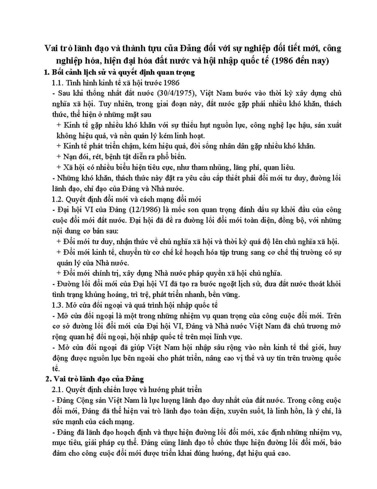 Mẫu tiểu luận về vai trò của Đảng Cộng sản Việt Nam trong sự nghiệp đổi mới Mẫu tiểu luận về vai trò của Đảng Cộng sản Việt Nam trong sự nghiệp đổi mới