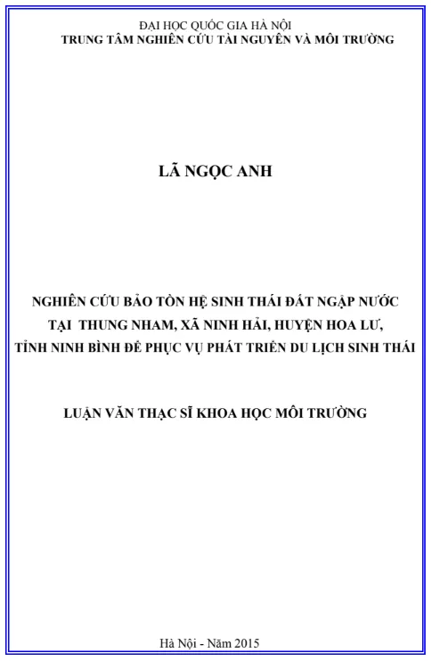 Nghiên cứu bảo tồn hệ sinh thái đất ngập nước tại Thung Nham