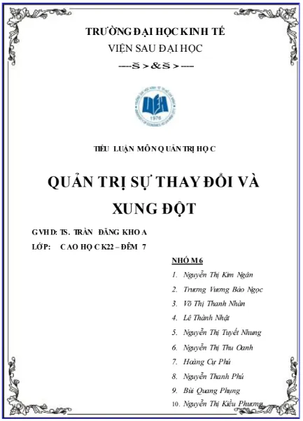 Tiểu luận quản trị học sự thay đổi và xung đột