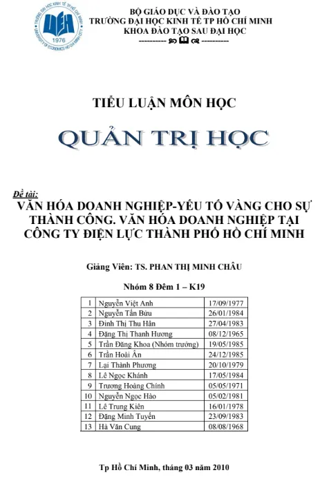 Tiểu luận quản trị học về văn hóa doanh nghiệp