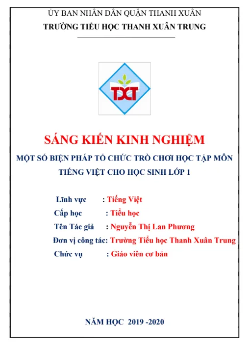 Mẫu sáng kiến kinh nghiệm tiểu học 2 Mẫu sáng kiến kinh nghiệm tiểu học 2