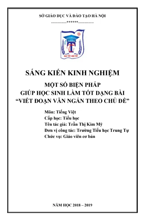 Mẫu sáng kiến kinh nghiệm tiểu học 3 Mẫu sáng kiến kinh nghiệm tiểu học 3