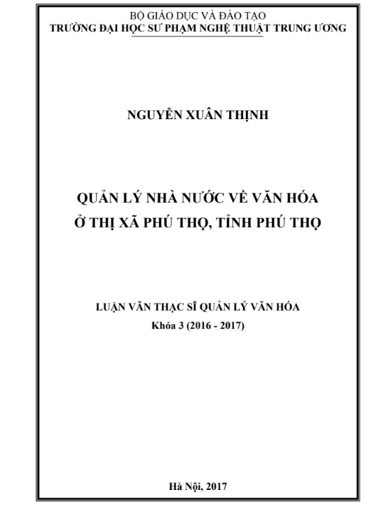 Quản lý nhà nước về văn hóa ở thị xã Phú Thọ, tỉnh Phú Thọ