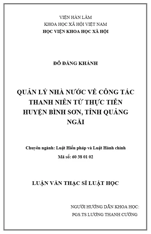 Quản lý nhà nước về công tác thanh niên từ thực tiễn huyện Bình Sơn, tỉnh Quảng Ngãi Quản lý nhà nước về công tác thanh niên từ thực tiễn huyện Bình Sơn, tỉnh Quảng Ngãi
