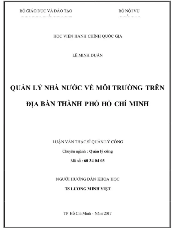 Luận văn quản lý nhà nước về môi trường ở thành phố