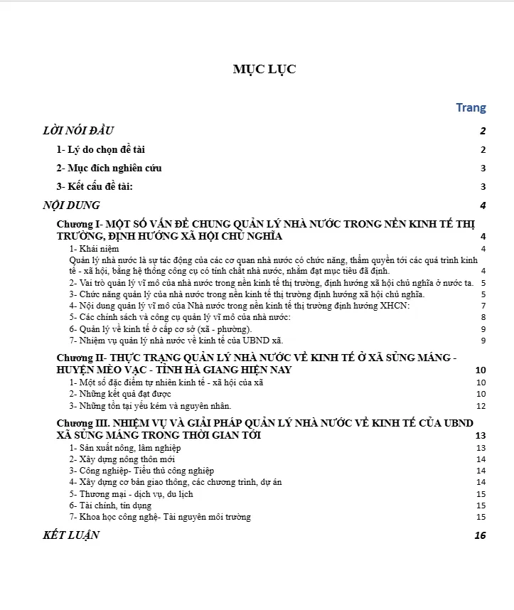 Mẫu luận thạc sĩ đề tài quản lý nhà nước về kinh tế của chính quyền xã