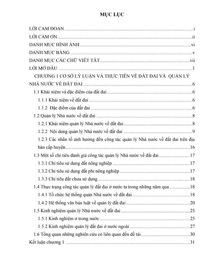 Mẫu luận văn Thạc Sĩ đề tài quản lý nhà nước thực trạng công tác quản lý đất đai