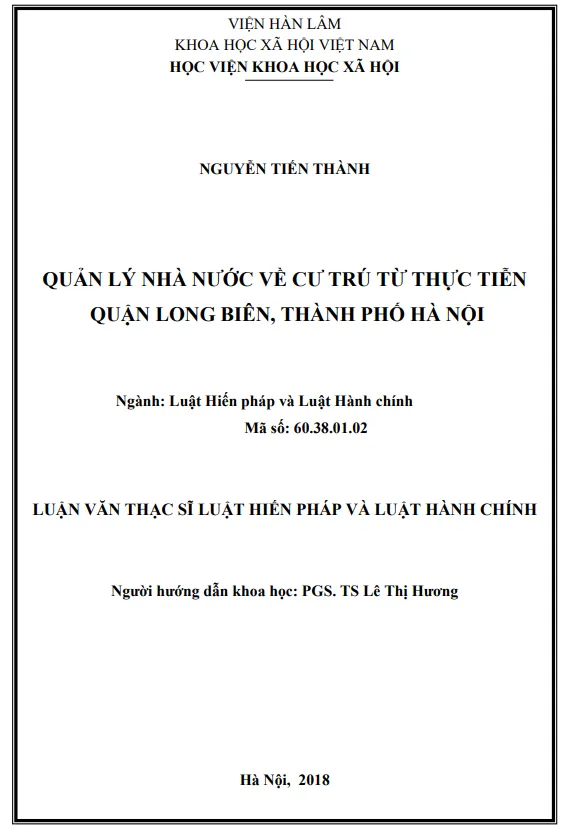 Mẫu ví dụ về đề tài quản lý nhà nước về nơi cư trú