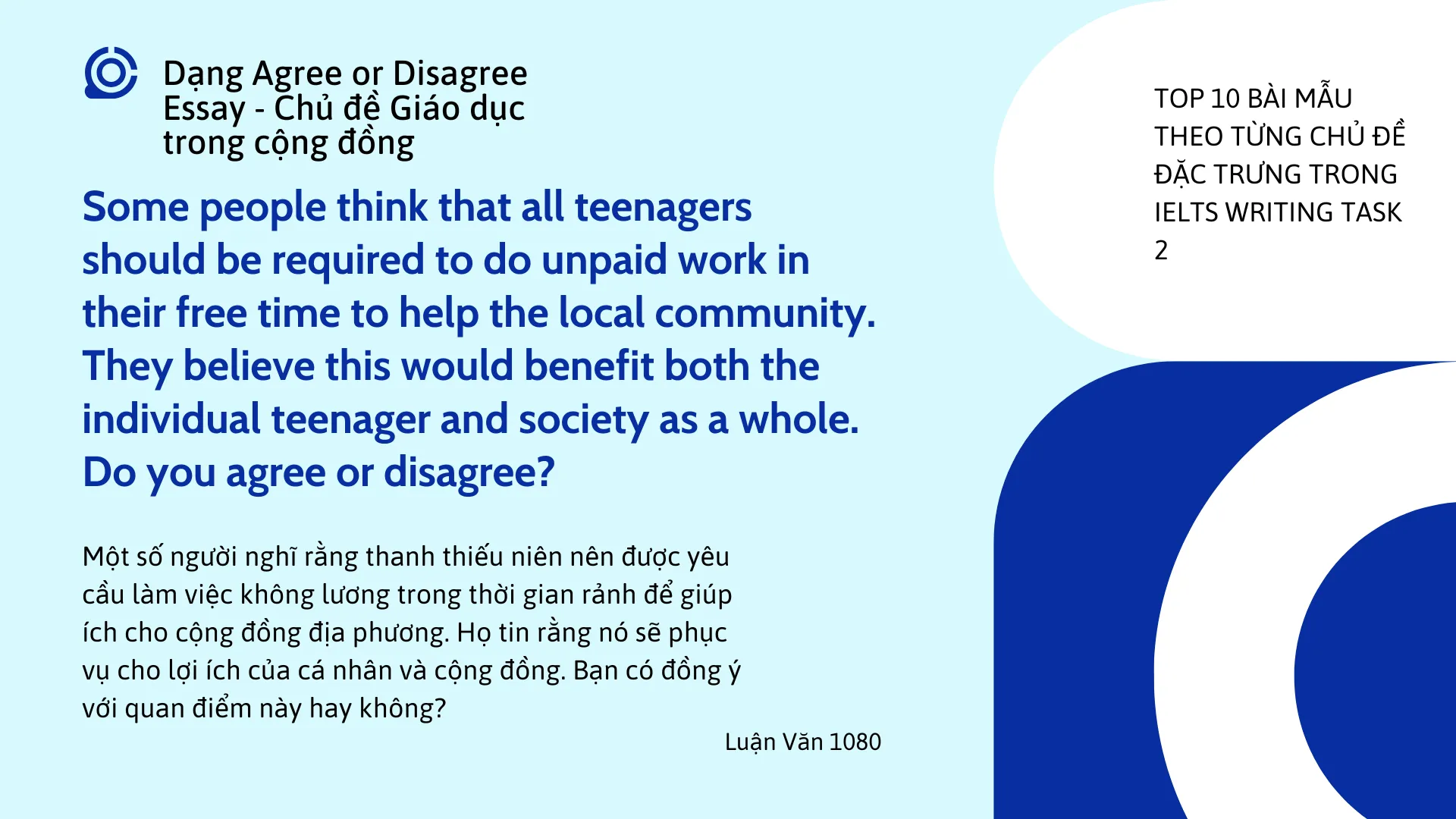 Bài mẫu Essay chủ đề giáo dục trong cộng đồng – Dạng Agree or Disagree