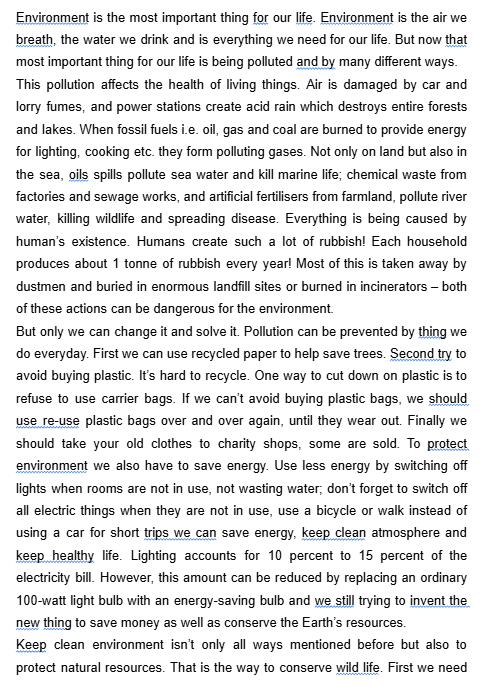 Bài luận tiếng Anh mẫu chủ đề môi trường