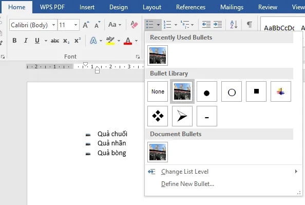 Cách đánh số thứ tự trong Word bằng bullets