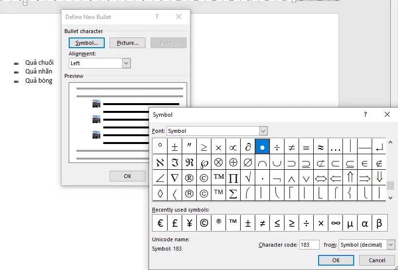 Cách đánh số thứ tự trong Word bằng ký tự đặc biệt