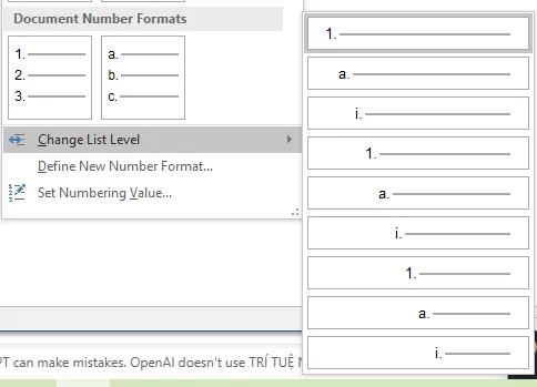 Thay đổi phân cấp khi đánh số thứ tự trong Word