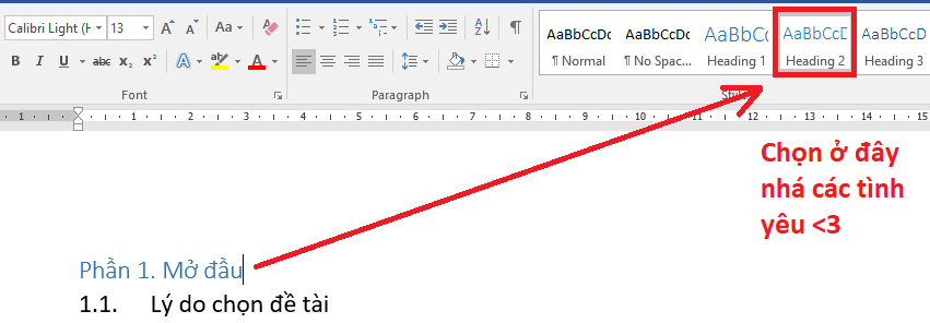 Cách trình bày mục lục tiểu luận trong words