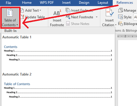 Cách tạo mục lục trong Words bằng Table of Contents