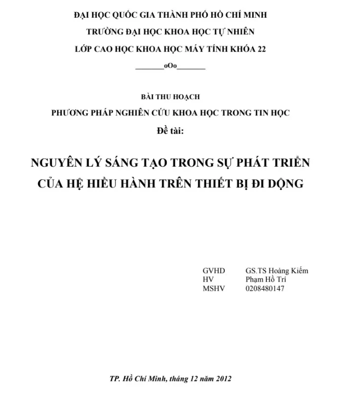 Tiểu luận phương pháp nghiên cứu khoa học trong Tin Học