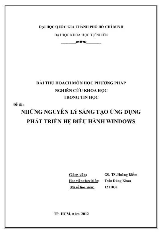 Tiểu luận phương pháp nghiên cứu khoa học về hệ điều hành Windows
