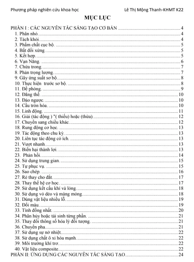 Tiểu luận phương pháp nghiên cứu khoa học về Nguyên Tắc Sáng Tạo