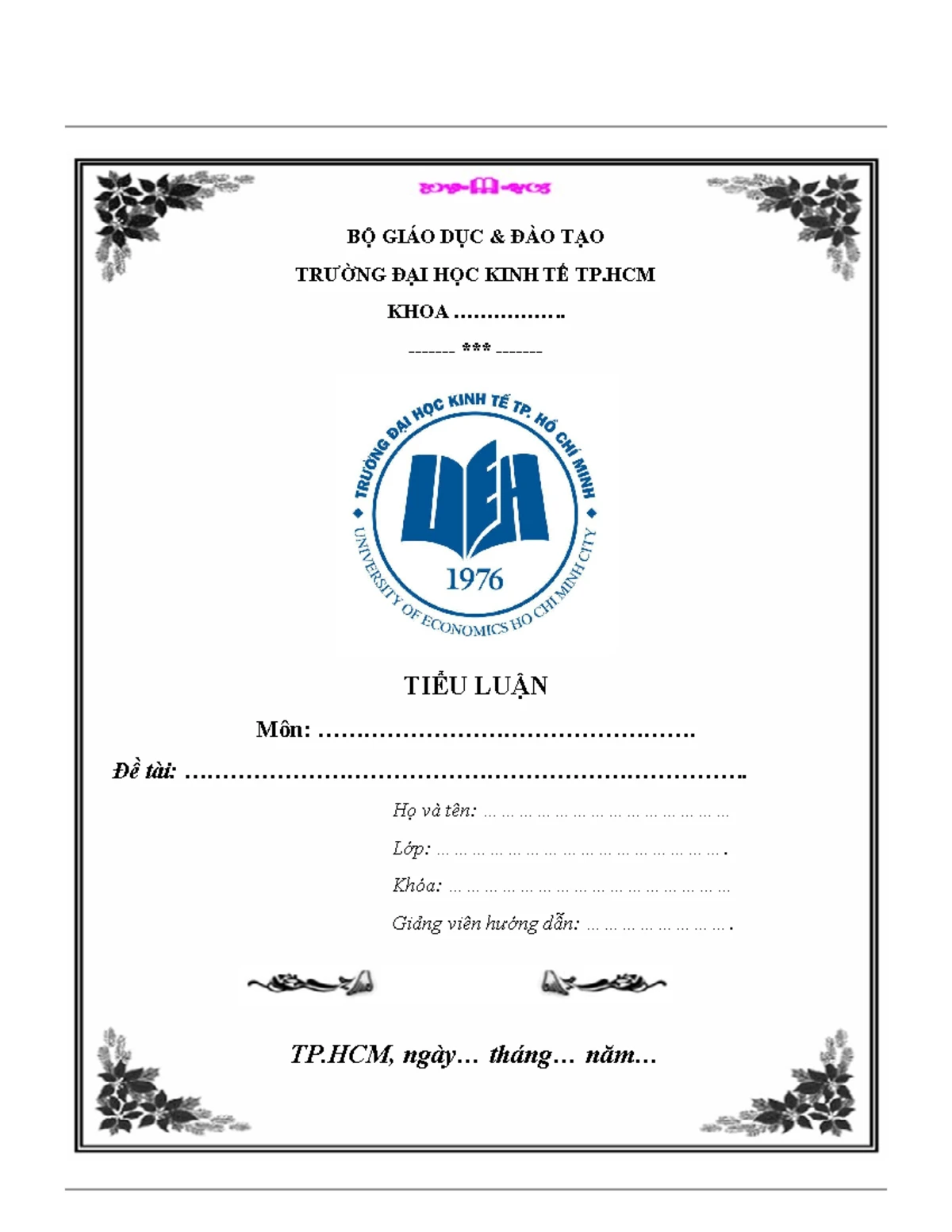 Mầu bìa tiểu luận UEH đẹp