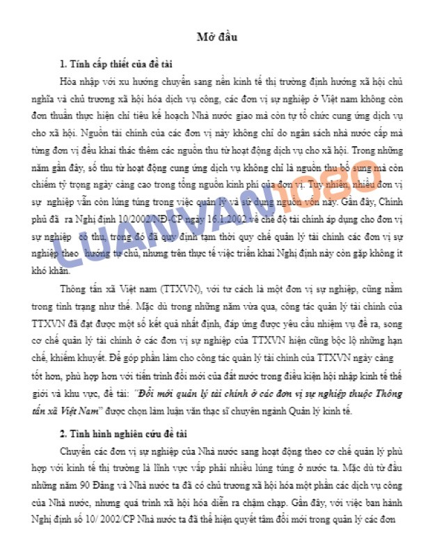 Luận văn quản lý tài chính đơn vị sự nghiệp tại Thông tấn xã Việt Nam