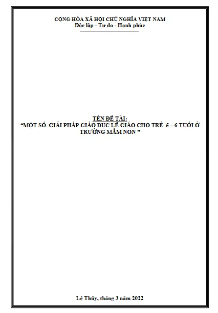 Mẫu sáng kiến kinh nghiệm giáo dục lễ giáo cho trẻ