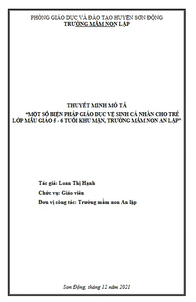 Mẫu sáng kiến kinh nghiệm giáo dục vệ sinh cá nhân cho trẻ