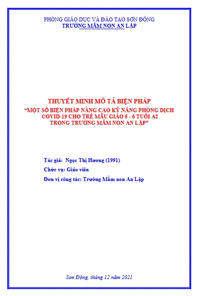 Mẫu sáng kiến kinh nghiệm nâng cao kỹ năng phòng chống dịch COVID -19