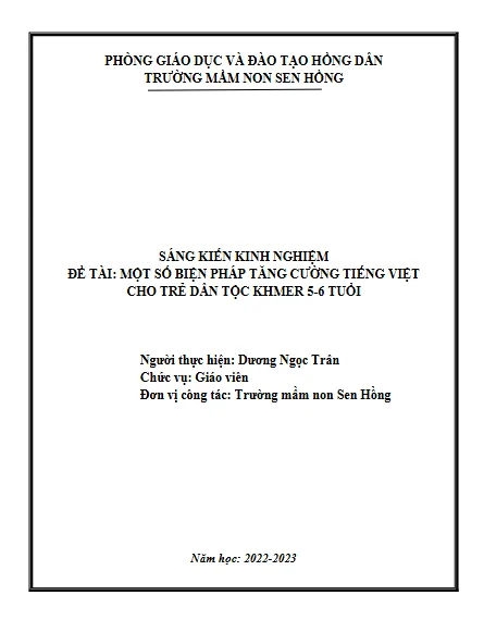 Mẫu sáng kiến kinh nghiệm giáo dục tiếng Việt cho trẻ
