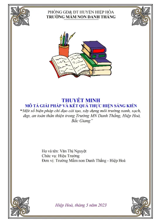 Mẫu SKKN biện pháp chỉ đạo xây dựng môi trường xanh trong Trường Mầm non Danh Thắng Mẫu SKKN biện pháp chỉ đạo xây dựng môi trường xanh trong Trường Mầm non Danh Thắng