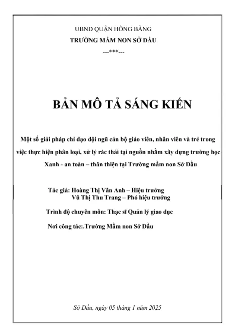 Mẫu SKKN giải pháp thực hiện phân loại xử lý rác thải Mẫu SKKN giải pháp thực hiện phân loại xử lý rác thải