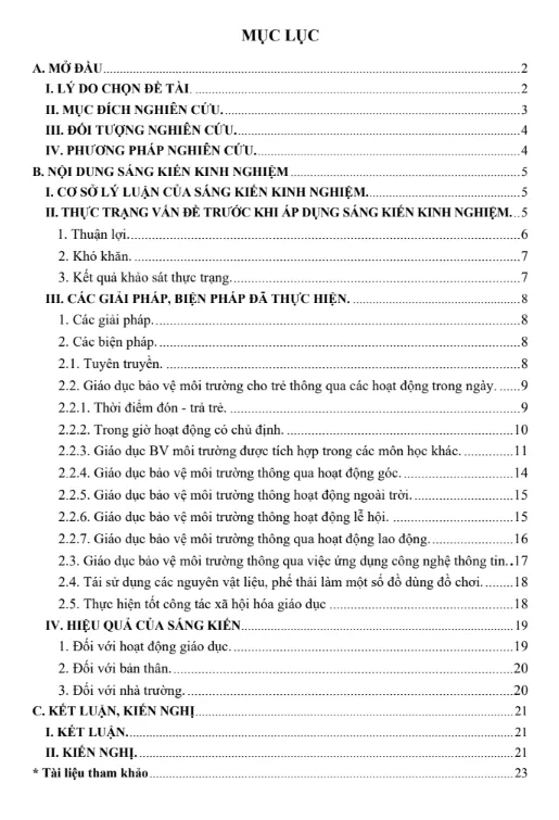 Mẫu SKKN Kinh nghiệm chỉ đạo nâng cao chất lượng giáo dục bảo vệ môi trường cho trẻ Mẫu giáo lớn 5 – 6 tuổi Mẫu SKKN Kinh nghiệm chỉ đạo nâng cao chất lượng giáo dục bảo vệ môi trường cho trẻ Mẫu giáo lớn 5 – 6 tuổi