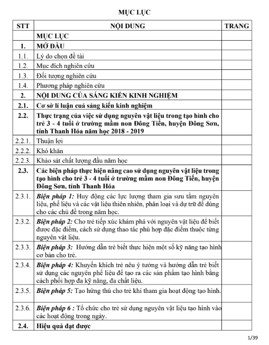 SKKN Biện pháp chỉ đạo nhằm nâng cao việc sử dụng nguyên vật liệu trong tạo hình cho trẻ