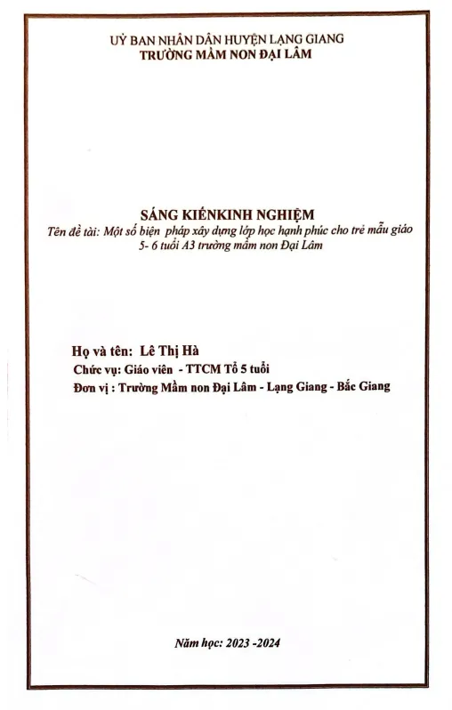 SKKN Biện pháp xây dựng lớp học cho trẻ 5-6 tuổi A3 trường mầm non Đại Lâm SKKN Biện pháp xây dựng lớp học cho trẻ 5-6 tuổi A3 trường mầm non Đại Lâm