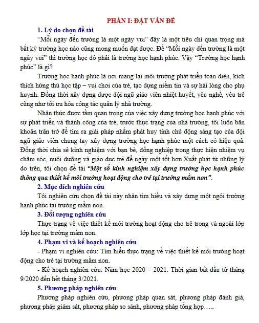 SKKN Kinh nghiệm xây dựng trường học qua thiết kế môi trường hoạt động cho trẻ SKKN Kinh nghiệm xây dựng trường học qua thiết kế môi trường hoạt động cho trẻ