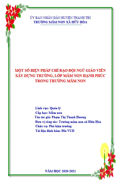 SKKN Biện pháp chỉ đạo đội ngũ giáo viên xây dựng lớp học hạnh phúc xã Hữu Hòa SKKN Biện pháp chỉ đạo đội ngũ giáo viên xây dựng lớp học hạnh phúc xã Hữu Hòa