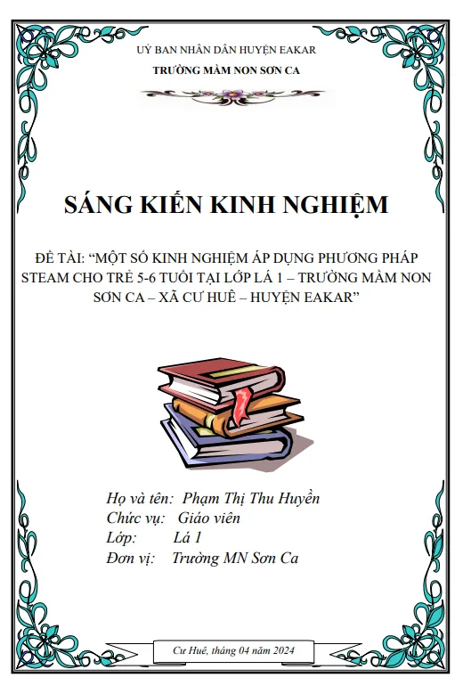 Mẫu SKKN Áp dụng phương pháp STEM tại Trường Mầm non Sơn Ca