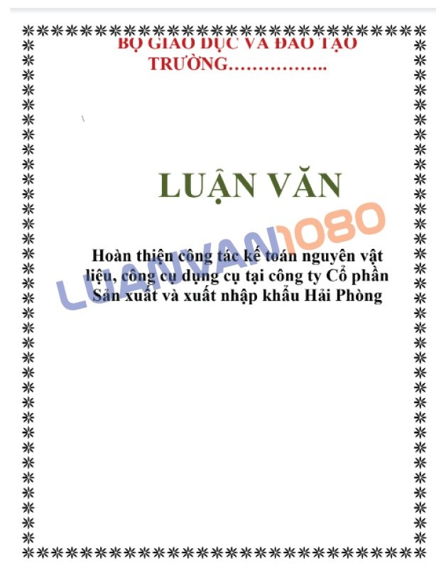 Bài luận về kế toán công cụ dụng cụ tại công ty sản xuất Bài luận về kế toán công cụ dụng cụ tại công ty sản xuất