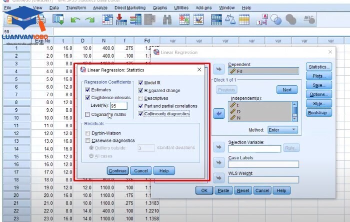 Bước 3 Hộp thoại Linear Regression Statistics Bước 3 Hộp thoại Linear Regression Statistics