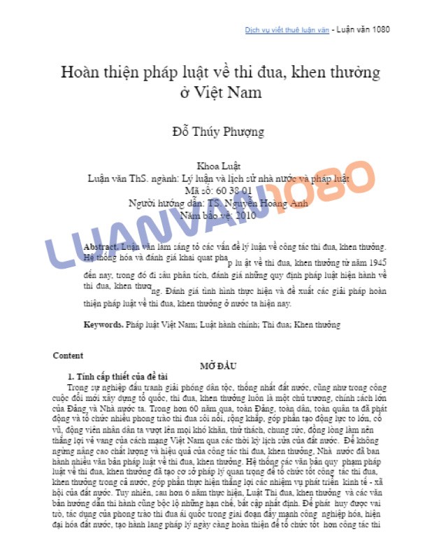 Hoàn thiện pháp luật về thi đua, khen thưởng ở Việt Nam
