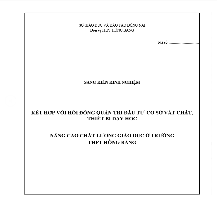 Mẫu sáng kiến kinh nghiệm về quản lý cơ sở vật chất trường Hồng Bàng