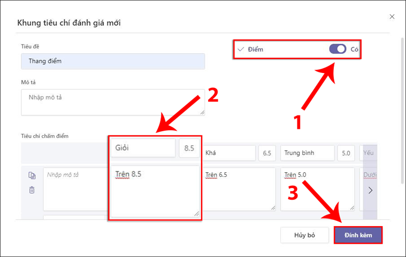 Nhập tiêu chí đánh giá thang điểm cho form Nhập tiêu chí đánh giá thang điểm cho form