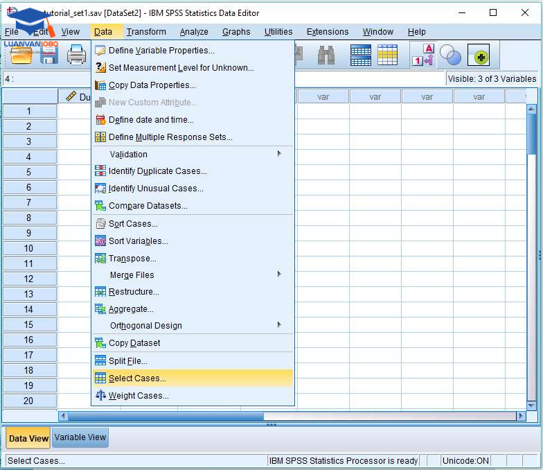 Cách làm sạch dữ liệu: Bước 1.  Data - Select Cases… 