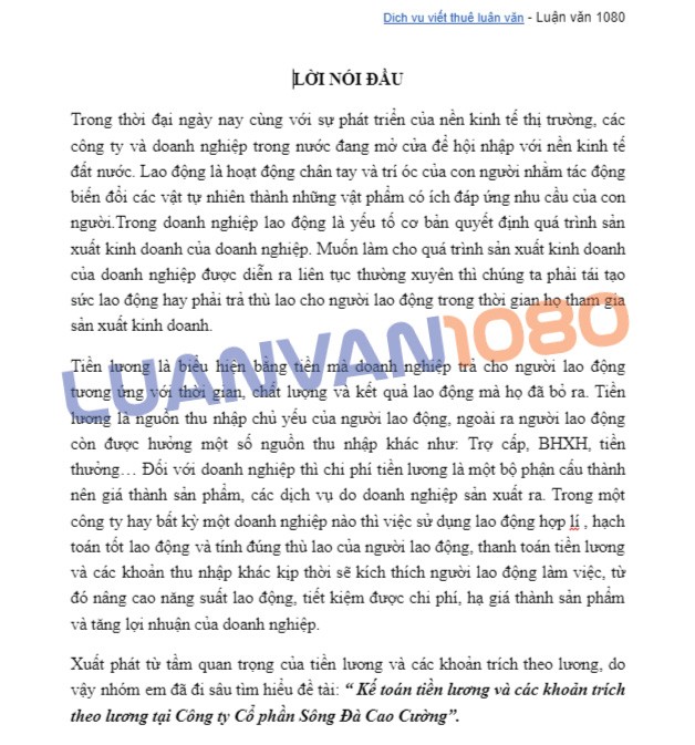 Lời mở đầu về kế toán tiền lương tại Công ty Sông Đà