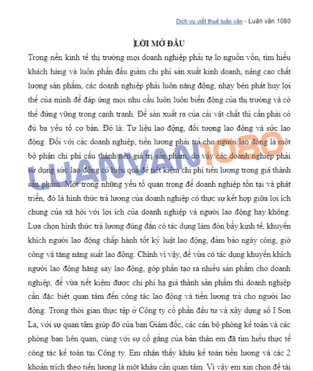 Lời mở đầu kế toán tiền lương tại công ty Sơn La