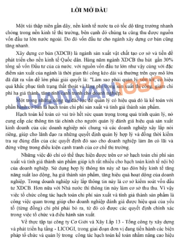 Luận văn kế toán chi phí sản xuất tại công ty Licogi Luận văn kế toán chi phí sản xuất tại công ty Licogi