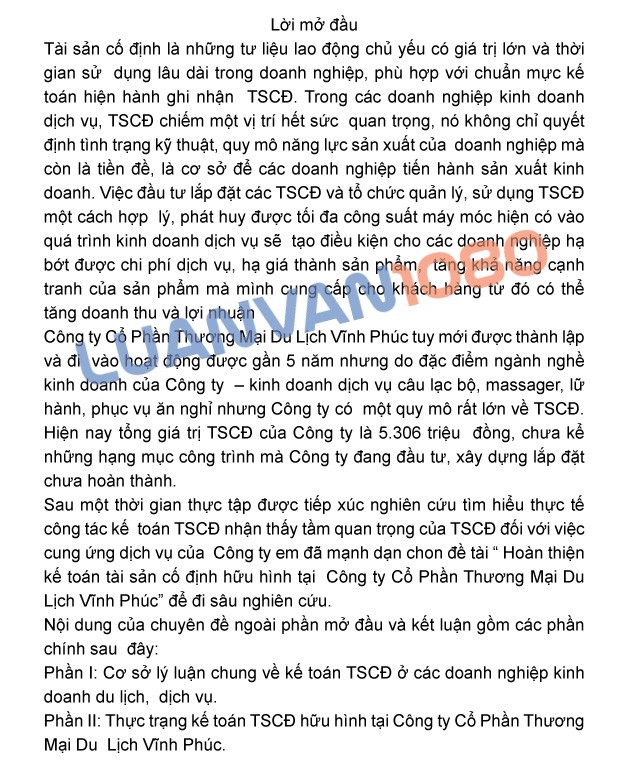 Luận văn kế toán tài sản cố định tại Công ty Thương Mại Du Lịch Luận văn kế toán tài sản cố định tại Công ty Thương Mại Du Lịch
