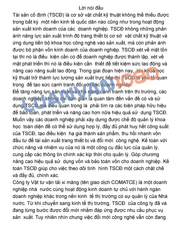 Luận văn kế toán tài sản cố định tại Công ty Vật tư xi măng Luận văn kế toán tài sản cố định tại Công ty Vật tư xi măng