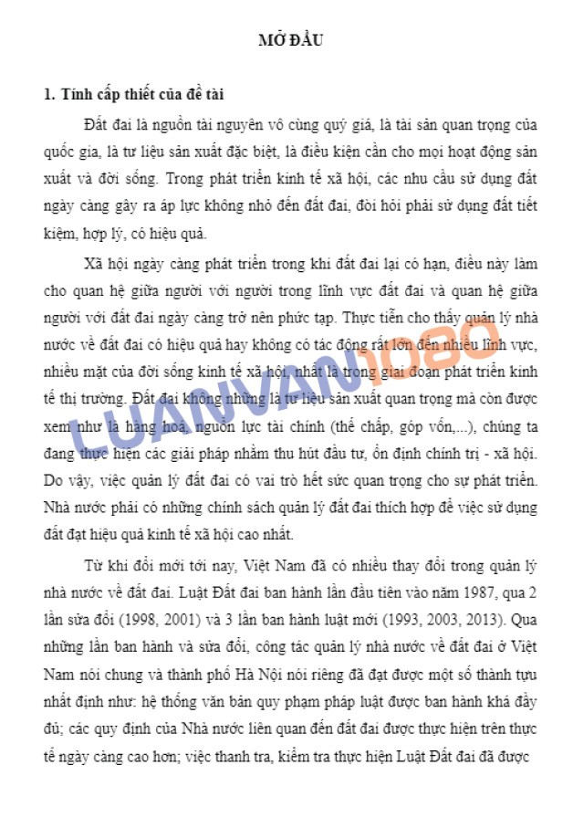 Luận văn quản lý đất đai cầu giấy