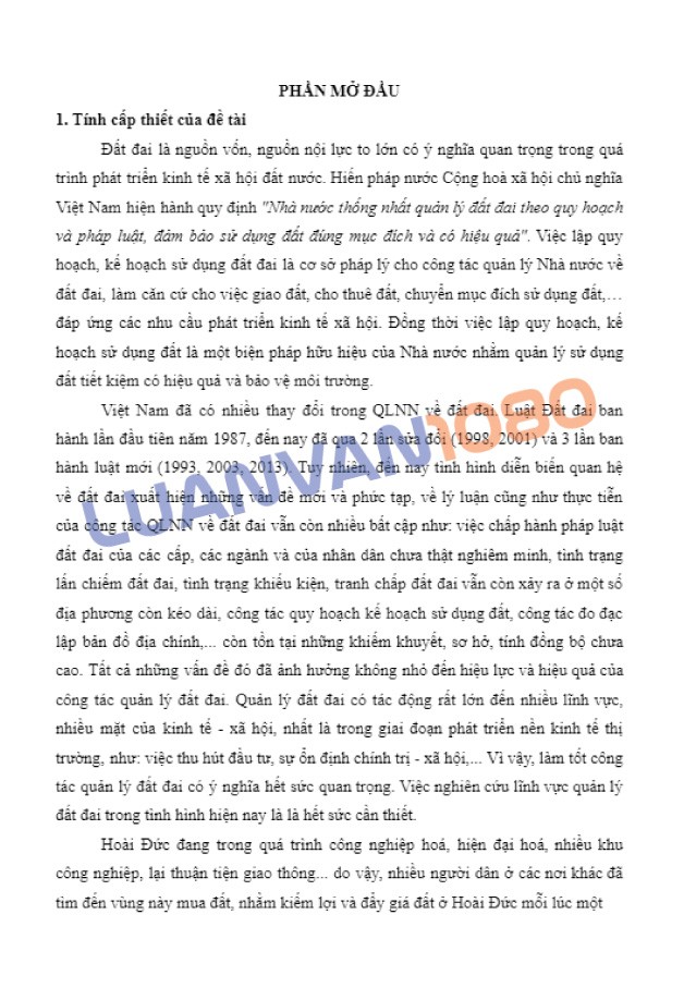 Luận văn quản lý đất đai hoài đức